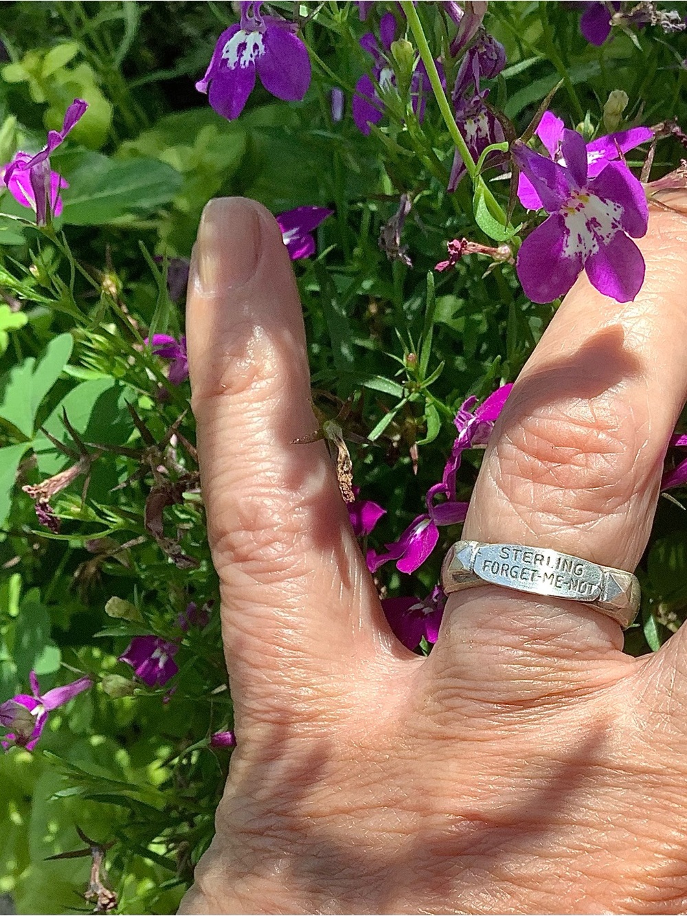 Sterling Forget-Me-Not Engraved Silver Ring , size 6